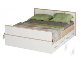 Двуспальная кровать 1,4м Сакура (дуб сонома/белый) в Сосновке - sosnovka.mebel-nsk.ru | фото