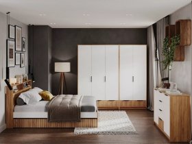 Модульная спальня Ивис (дуб крафт золотой/белый) в Сосновке - sosnovka.mebel-nsk.ru | фото