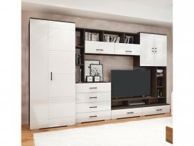 Стенка Коста МДФ (дуб венге/белый глянец) в Сосновке - sosnovka.mebel-nsk.ru | фото