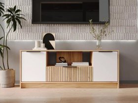 Тумба под ТВ  ТМ-001 Ивис (дуб крафт золотой/белый) в Сосновке - sosnovka.mebel-nsk.ru | фото